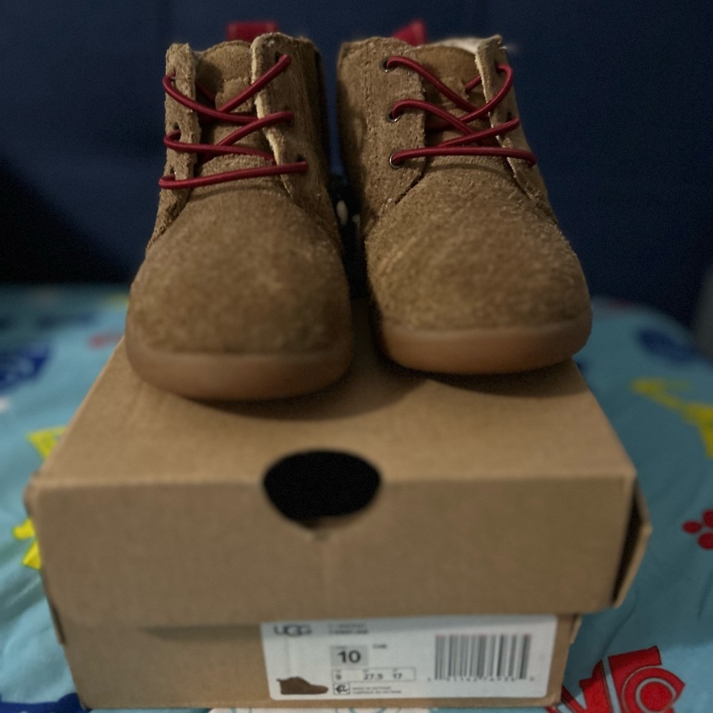 UGG Kids Tan Boots with Red Laces